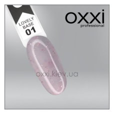 Камуфлююча база Lovely Base Oxxi Professional 1, рожево-молочний з рожевою поталлю та шимером, 15мл
