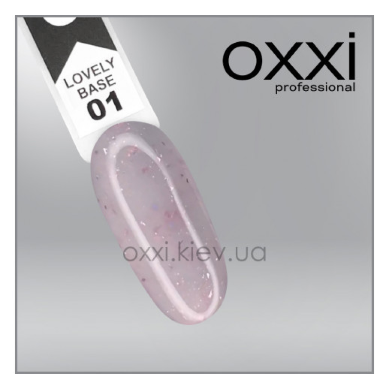 Камуфлююча база Lovely Base Oxxi Professional 1, рожево-молочний з рожевою поталлю та шимером, 15мл