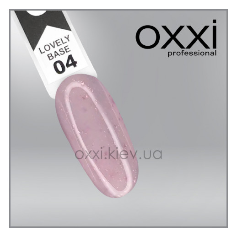 Камуфлююча база Lovely Base Oxxi Professional 4, абрикосово-рожевий з рожевою поталлю та шимером, 15мл