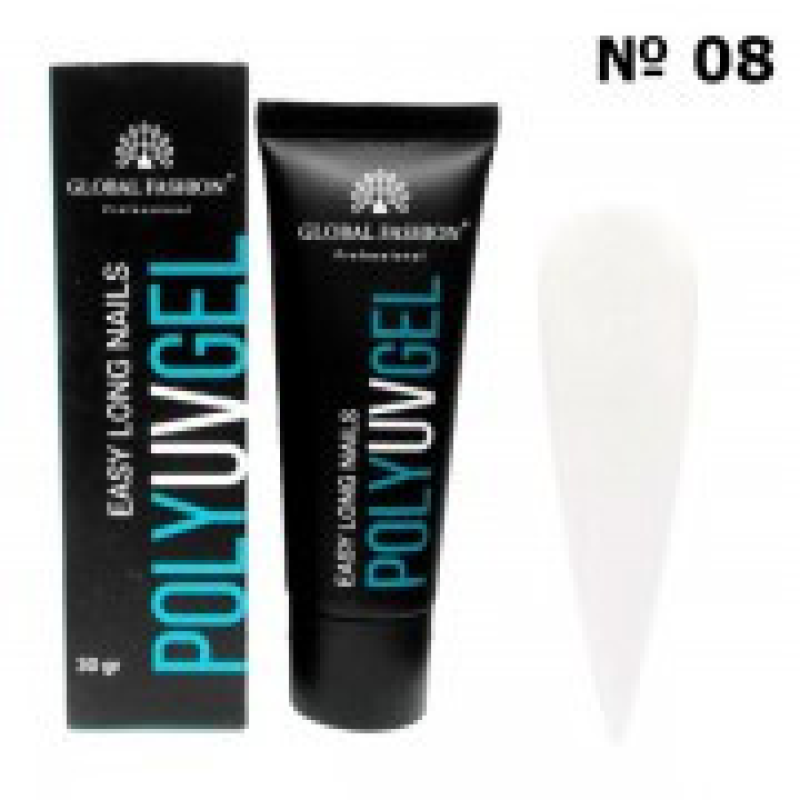Полігель Global Fashion Poly UVGel 08 (білий), 30 мл