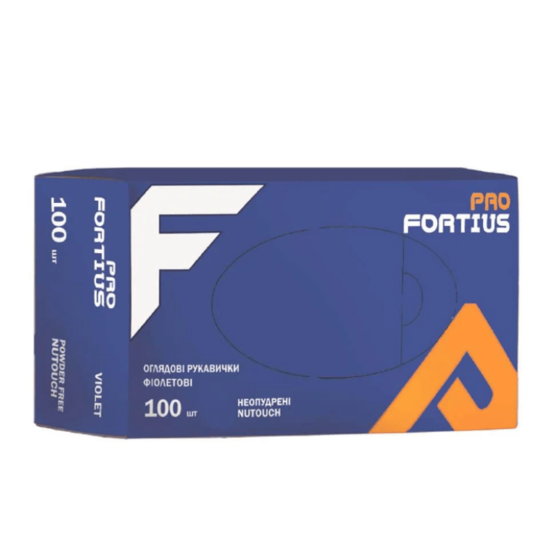 Рукавички нітрилові неопудрені, фіолетовий, S 100 шт./пач., Fortius Pro