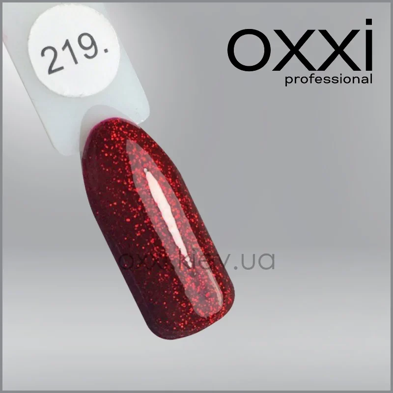 ГЕЛЬ-ЛАК OXXI 219 КРАСНО-БОРДОВЫЙ, С БЛЕСТКАМИ, 10МЛ